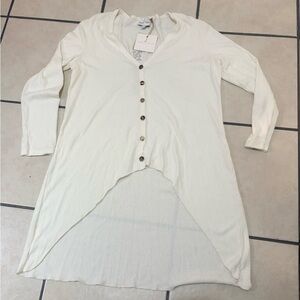 Cream Long Sleeve Button-Up Light Weight Sweater with Silver Angel Wings⭐️NWT⭐️